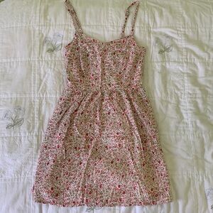 Garage pink floral mini dress, small, open back, fit & flare, adjustable straps